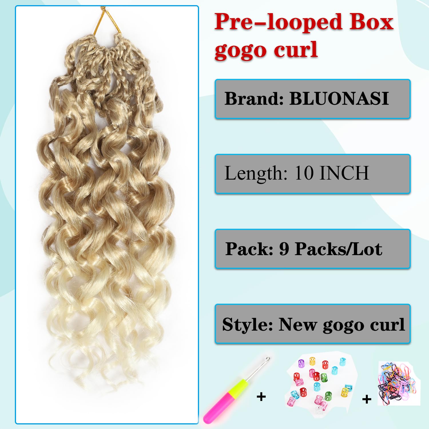 Gogo Curl Crochet Hair 10 Inch 9 Packs Ocean Wave Curly Crochet Hair for Black Women Pre-Looped Deep Wave Water Curly Braiding Extensions (27/613# - Image 4