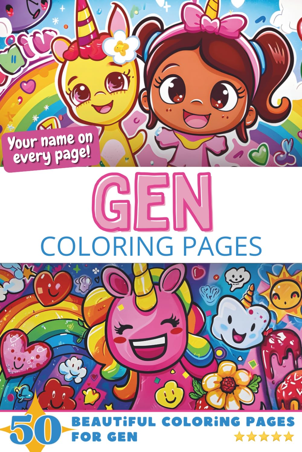 Gen Coloring Pages: Wow-Effect! Your name on every page - Gen coloring book - 6x9" - 50x Gen coloring page - Fantastic Gift