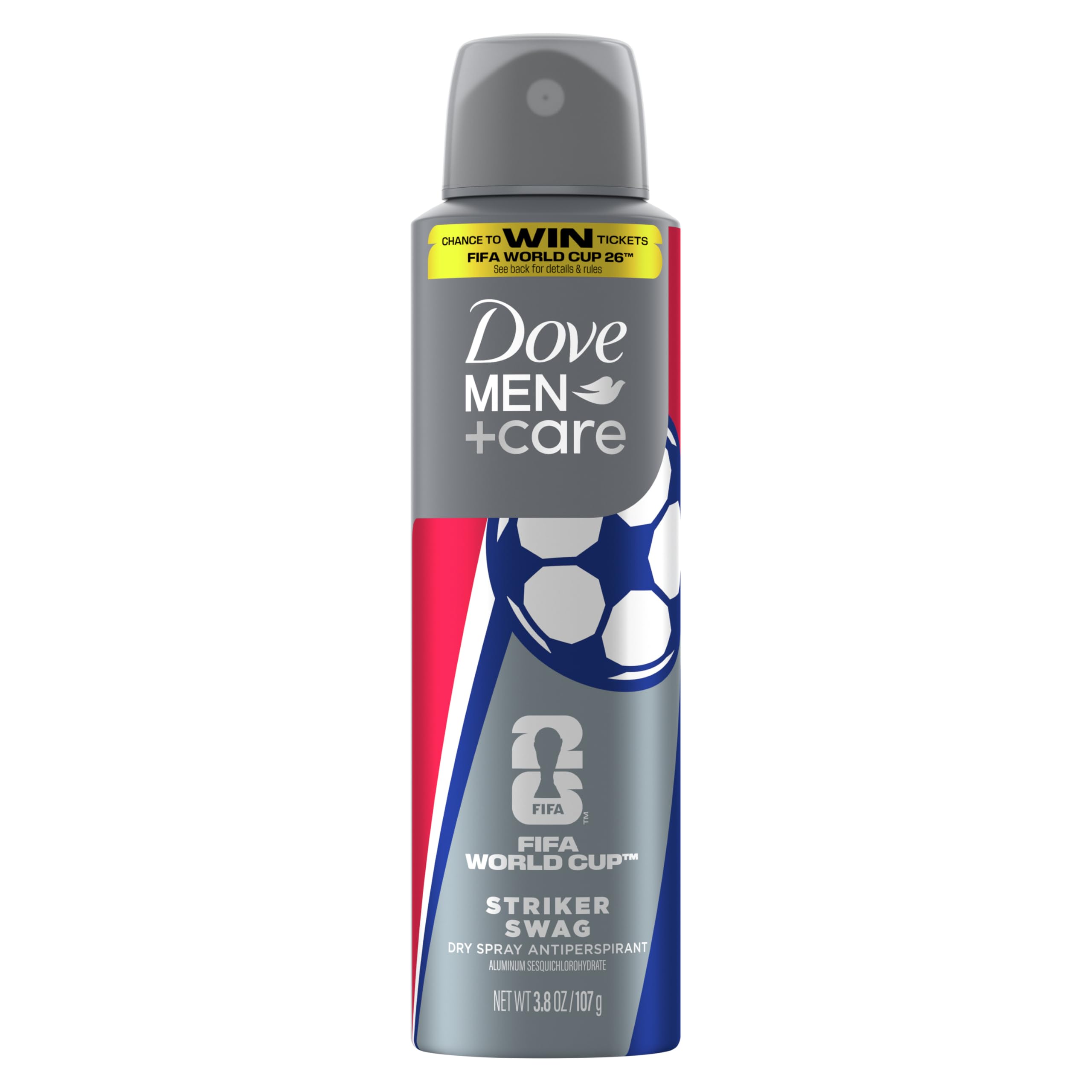 Dove Men+Care Limited Edition FIFA Dry Spray Antiperspirant Deodorant For Men Striker Swag for 72H Protection Neutralizes Sweat and Odor 3.8 oz