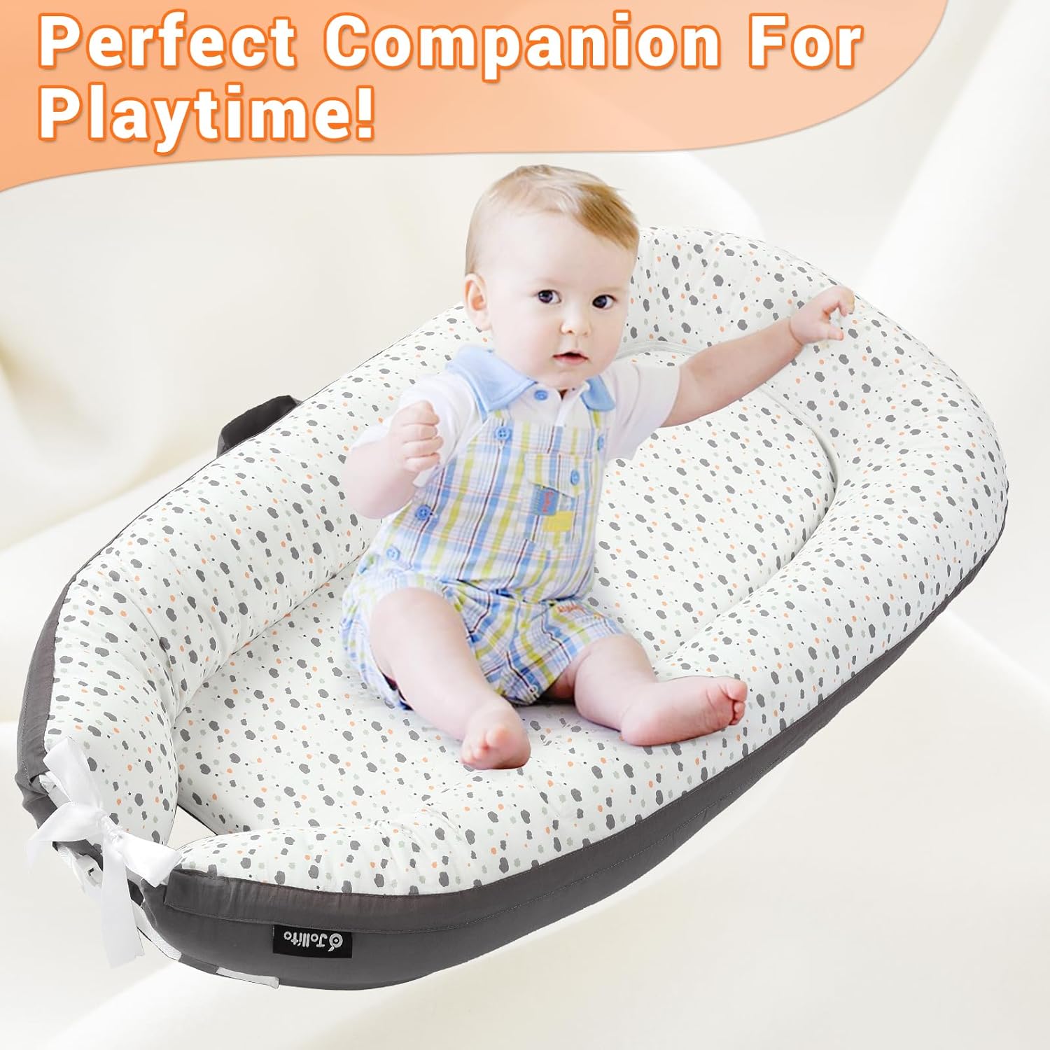 JOLLITO Baby Lounger for Baby Girls & Boys, Infant Lounger Cover, Newborn Essentials for Baby 0-12 Months, Baby Play Mat,100% Cotton Breathable, Portable Travel, Babies Essentials Gifts - Image 2