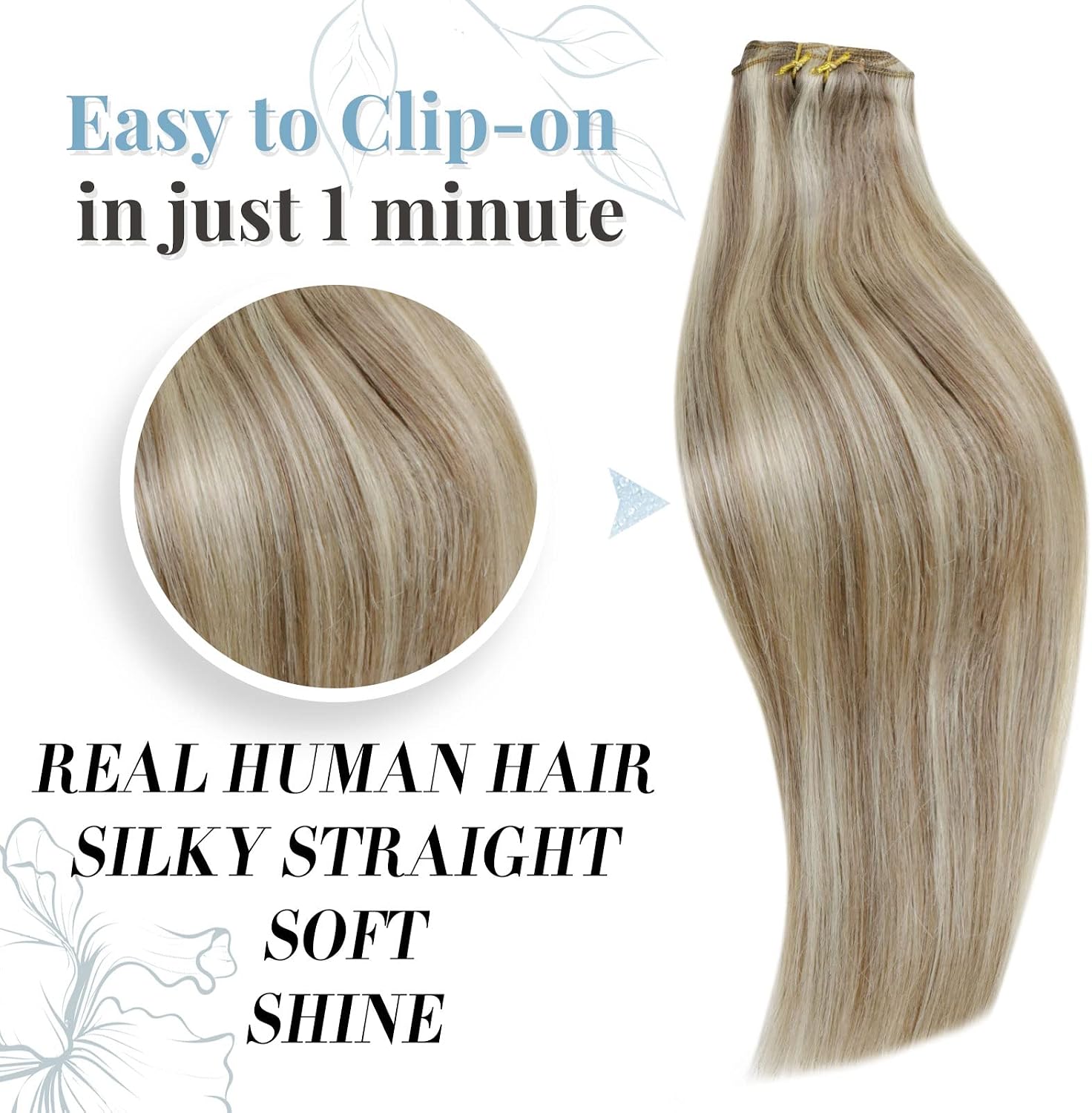 RUNATURE Clip-in Real Human Hair Extensions - Blonde, Highlight Brown, Double Weft, 14 Inch, 120 Gram, 7 Pieces - Image 4
