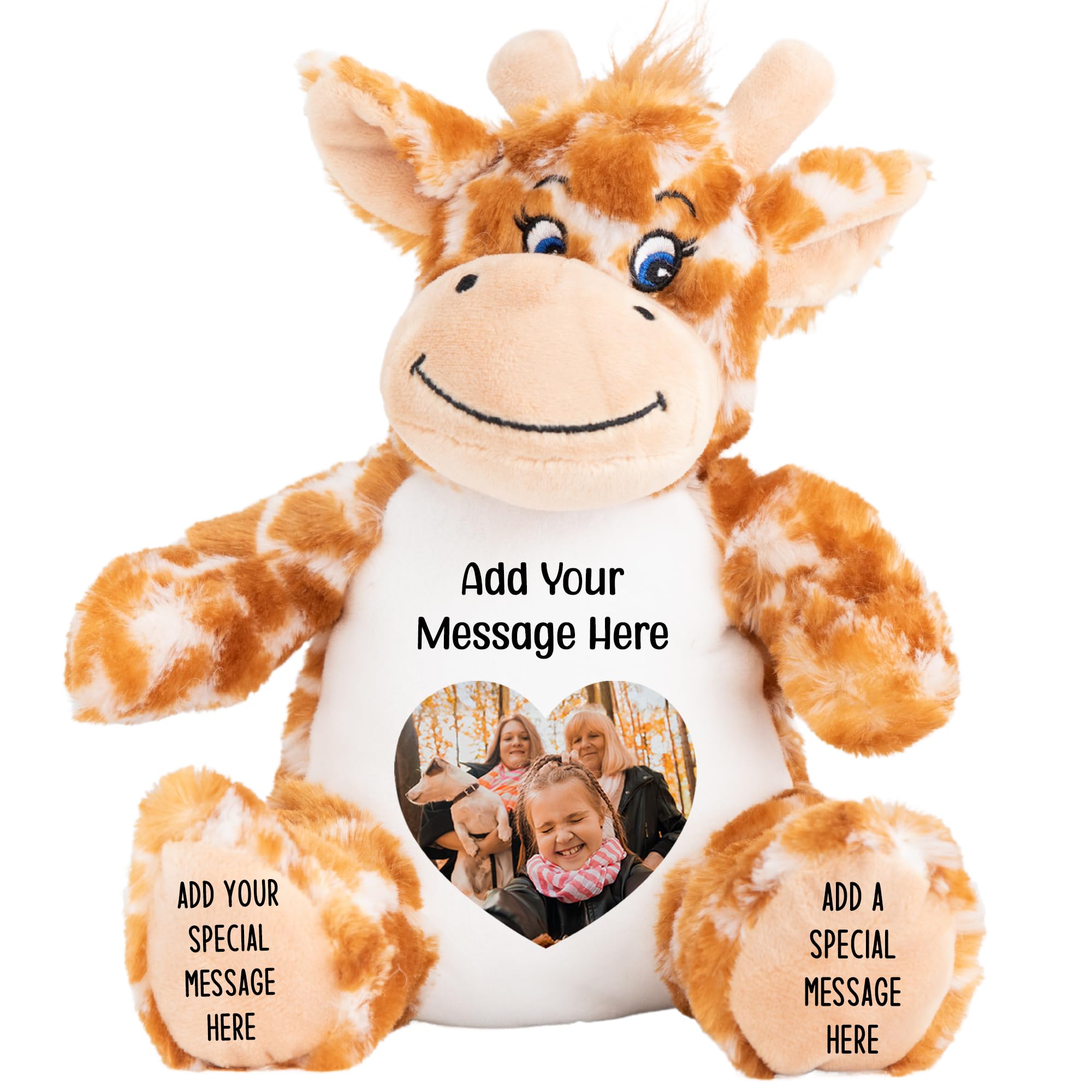 Personalised Photo Teddy Bear – Add Photo on Front & Text on Feet | 28 Styles | Custom Keepsake Gift for Baby, Sympathy, Birthday & More (Brown Giraffe Teddy Bear)
