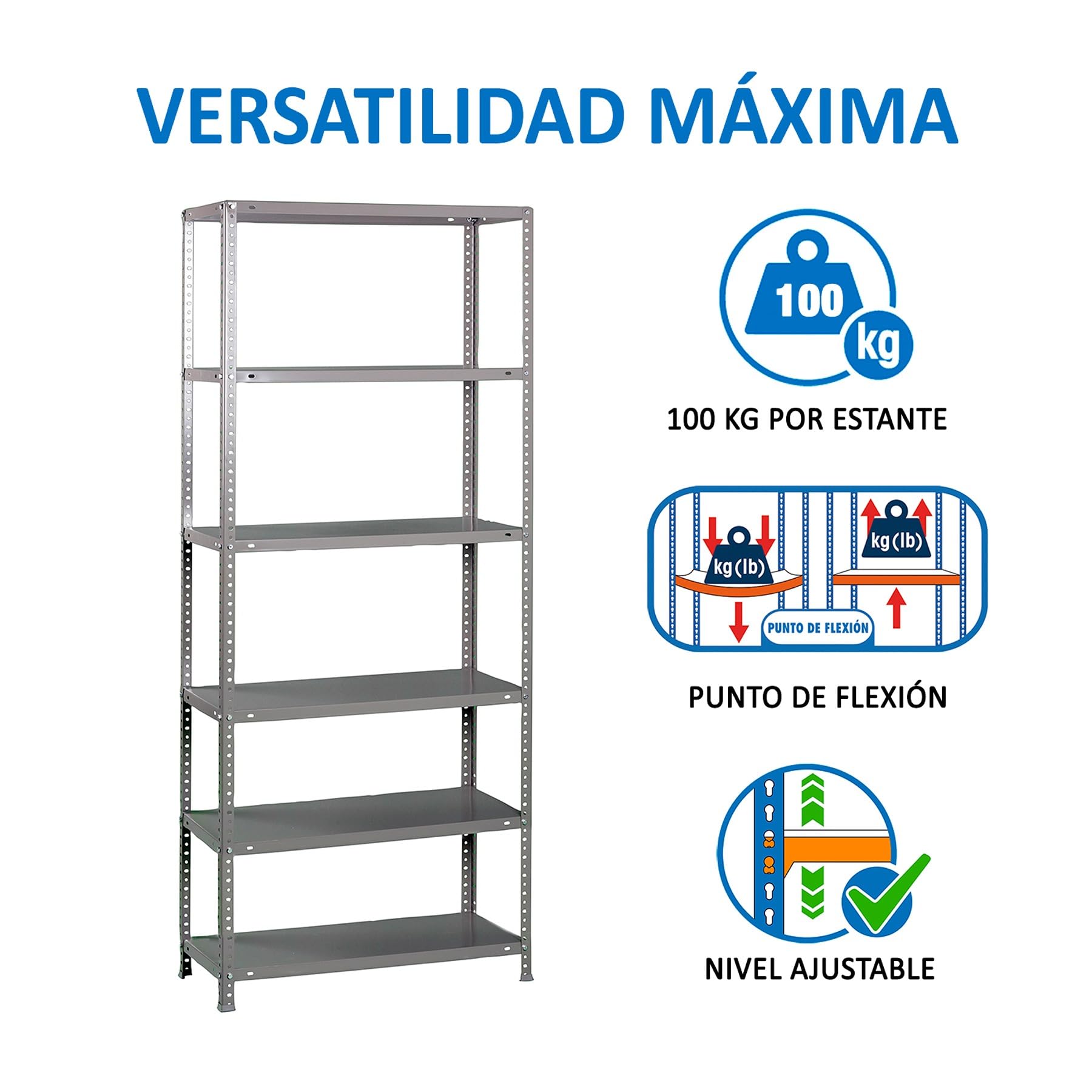 Simon Rack Étagère Métallique 2000x1000x500 mm, 6 Niveaux, Tablettes en Acier, 100 kg par Niveau, Gris – Comfort