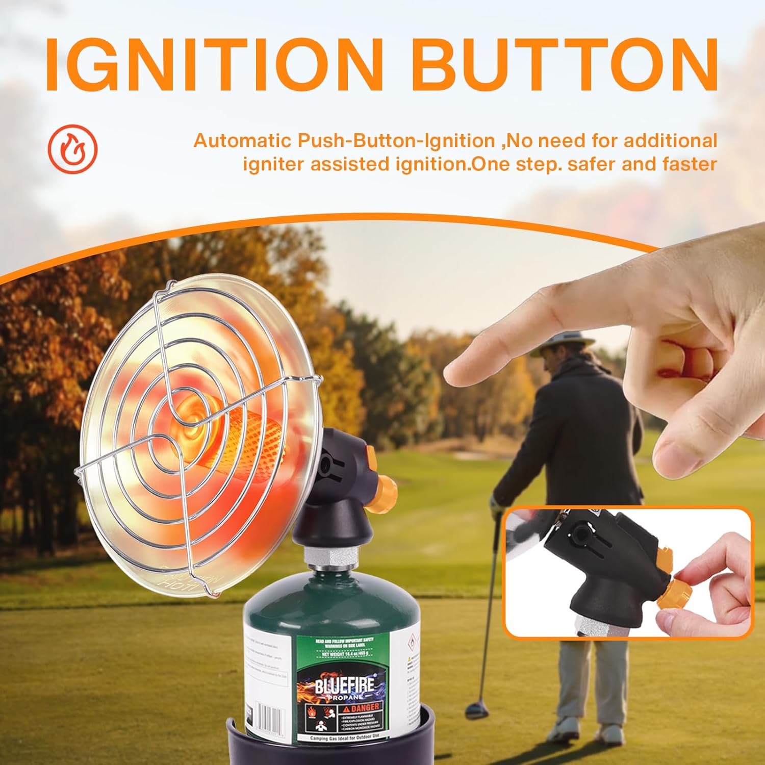 Portable Golf Cart Heater, Propane Heater 4100BTU Power with Cup Holder for Garage Patio Camping Tent Hiking Ice Fishing Suitable for 1lb camping gas cylinder（Fuel cylinder not include）