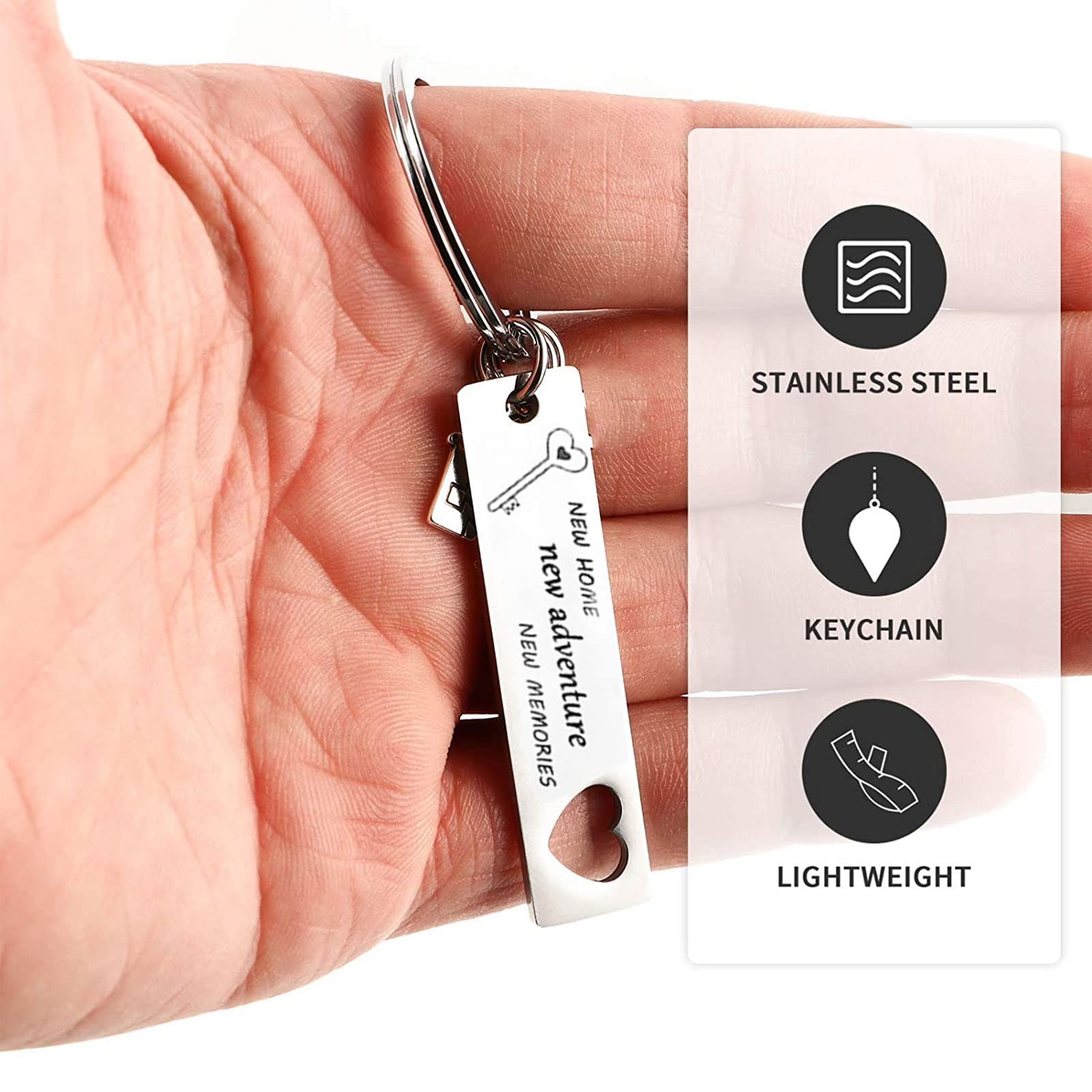 2 Portachiavi "Nuova Casa Nuove Avventure" In Acciaio Inossidabile - Regalo Inaugurazione Casa - Foto 5