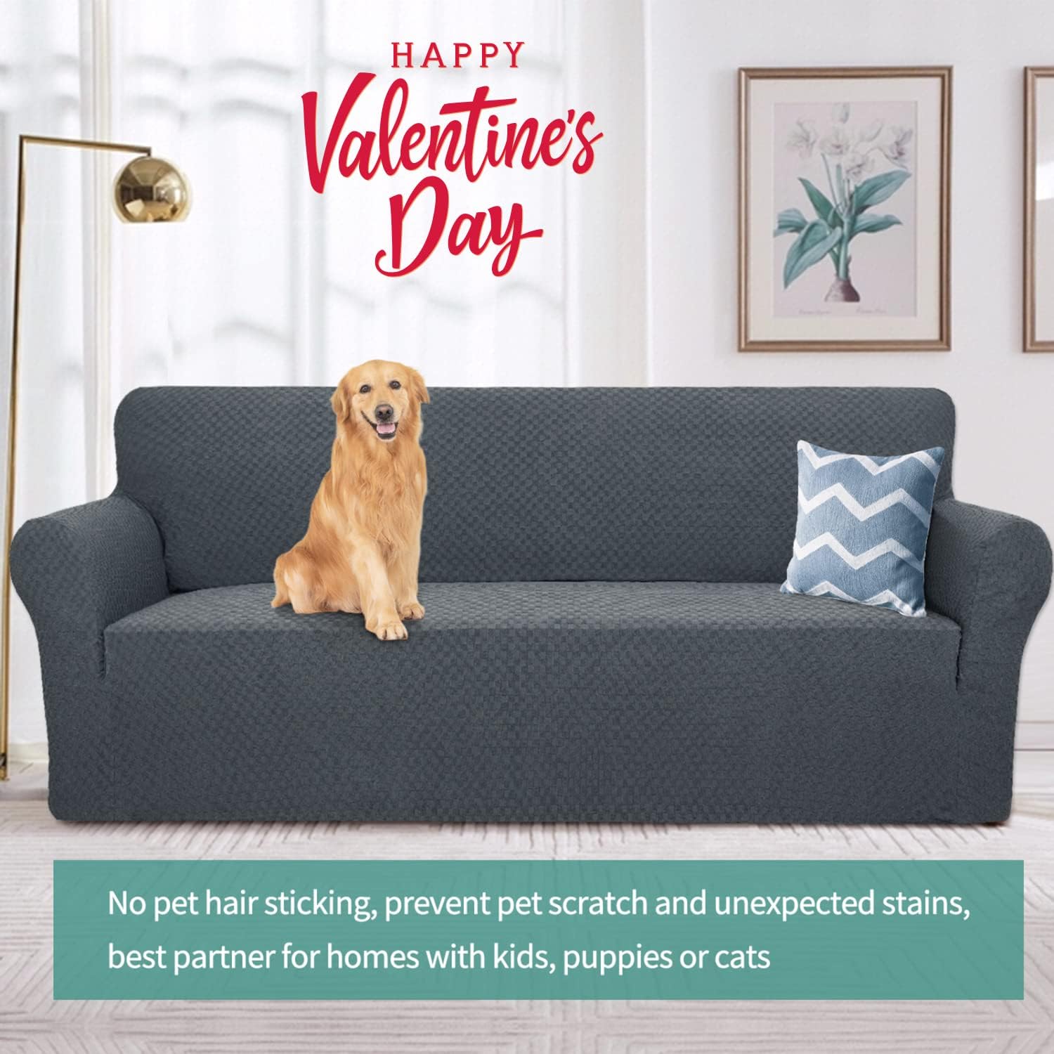 Jacquard Design High Stretch Sofa Cover - Large Dark Gray - 3 Cushion Couch, Pet/Dog/Cat Proof Slipcover Non Slip Magic Elastic Furniture Protector