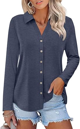 TICTICMISS Womens Long Sleeve Tops Button Down Shirts Casual Fall Tops