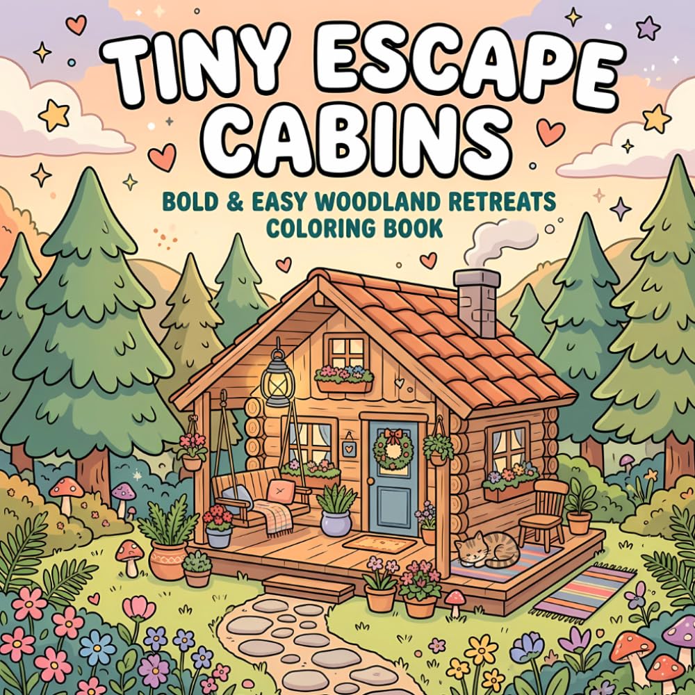 Tiny Escape Cabins: Bold & Easy Woodland Retreats Coloring Book
