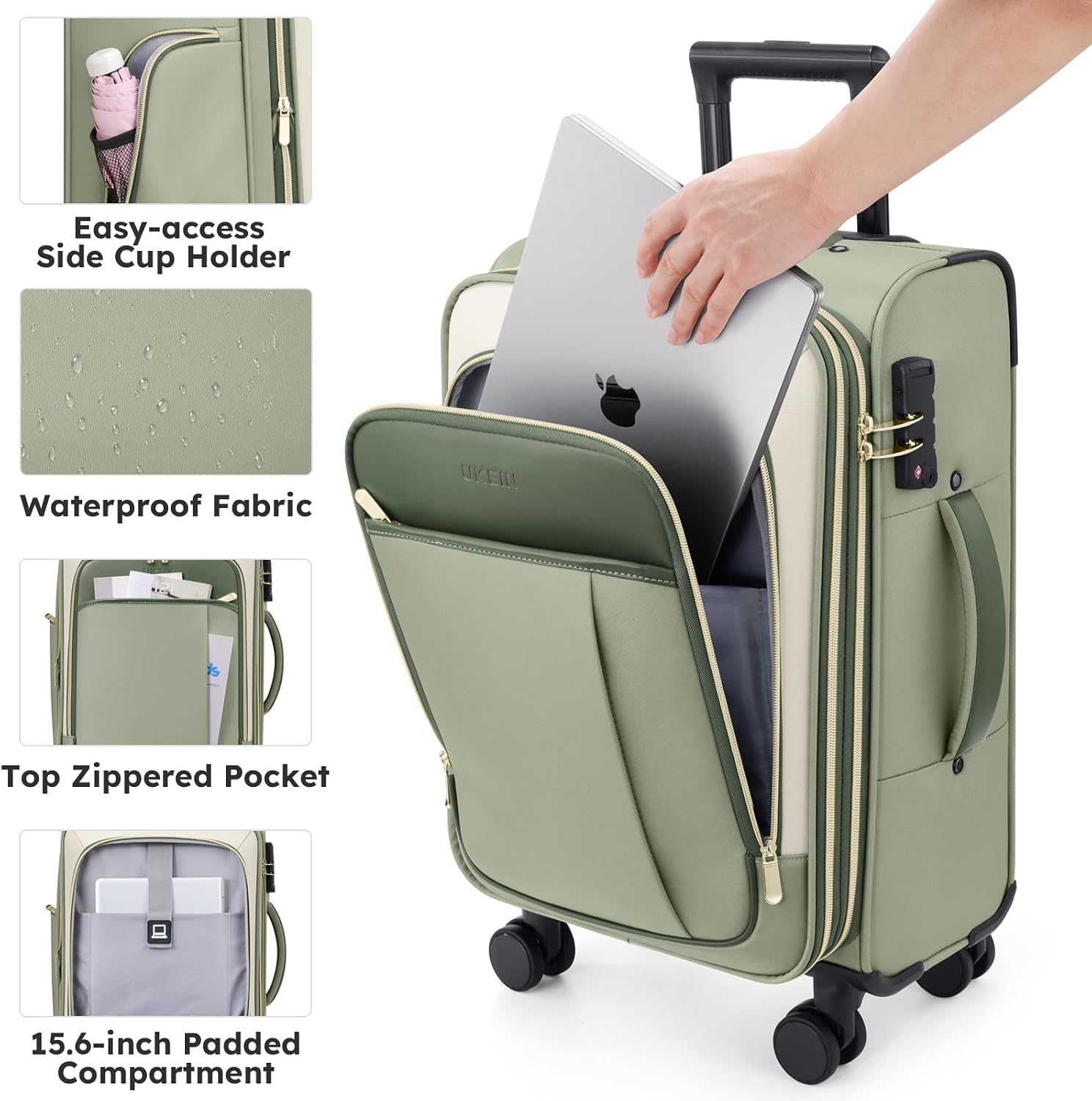 Softside Expandable Carry On Luggage, Top Opening 20 Inch Suitcase with TSA Lock& Spinner Wheels, Front-Access 15.6 in Device Compartment, 4 Packing Bags, Airline Approved for Travel Business Trip