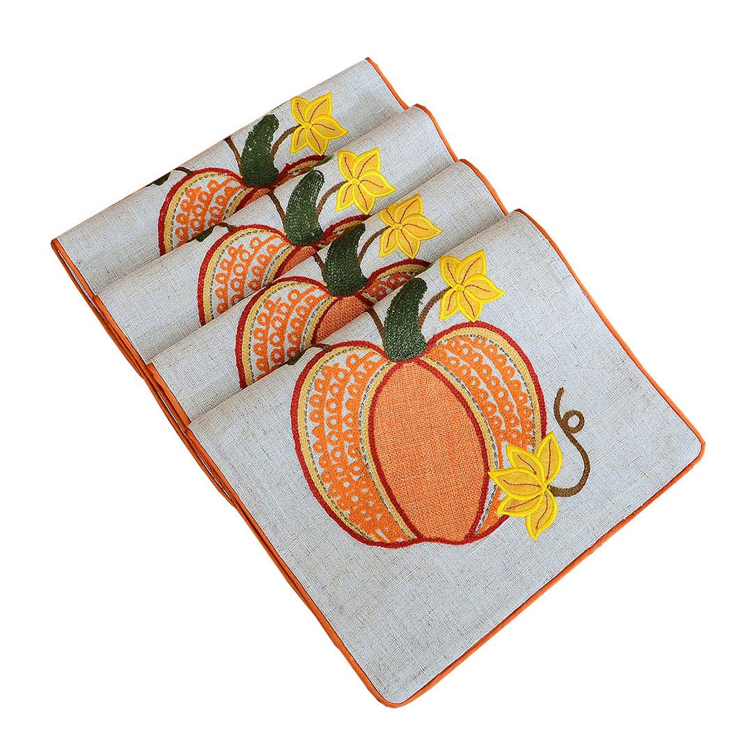 Grelucgo Set of 4 Halloween and Thanksgiving Holiday Embroidered Pumpkins Table Place mats for Fall Autumn, Rectangular 12 by 18 Inch