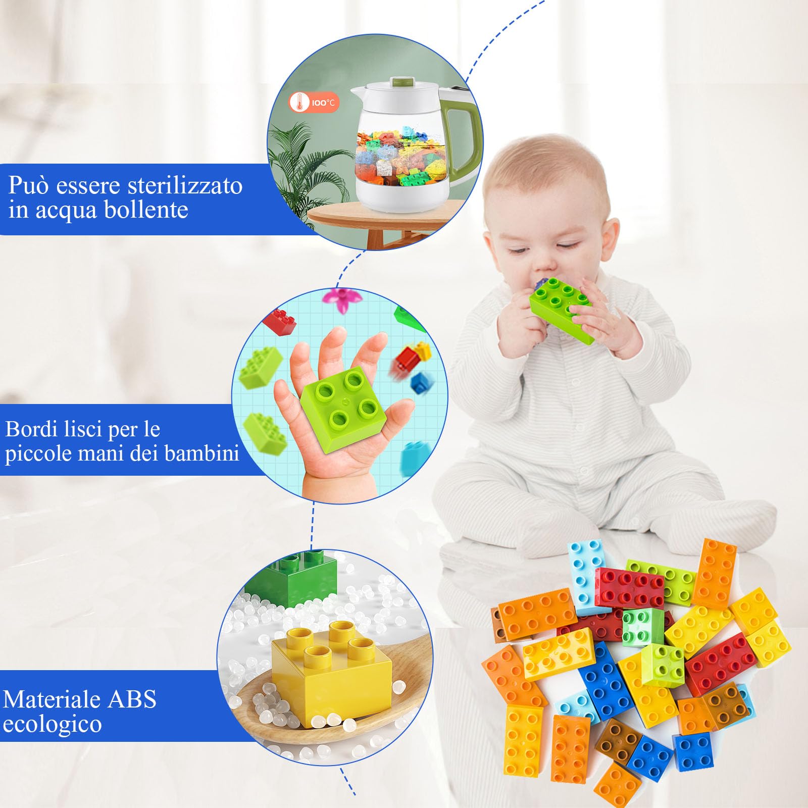 ShineFinder Costruzione Grandi mattoncini, mattoncini costruzioni per bambini a partire dai 2 anni in su, con scatola di pietre, set per giochi creativi