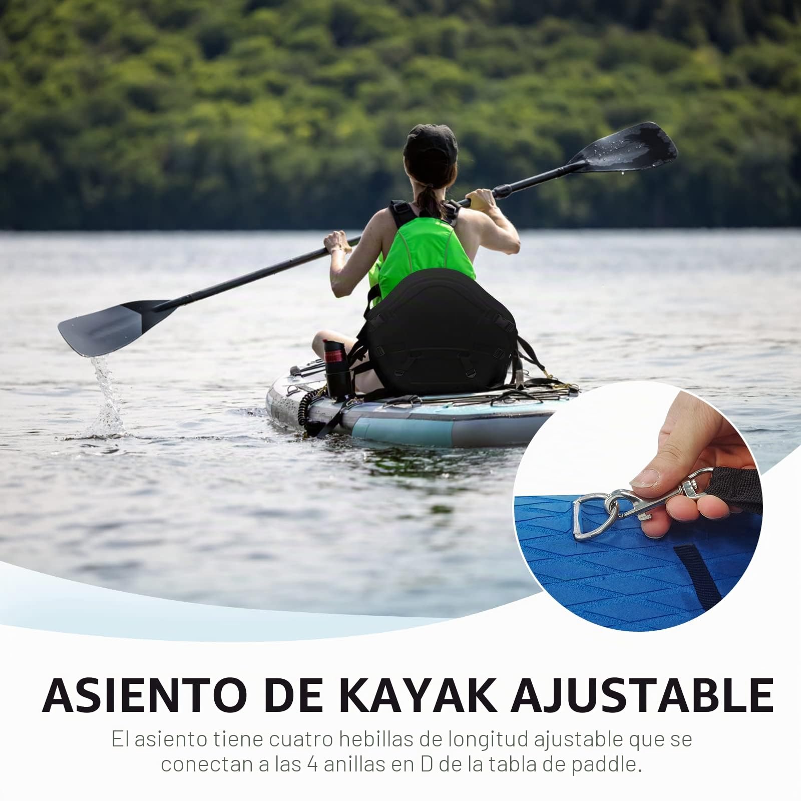 Silla de kayak universal desmontable ajustable - Accesorio para tabla SUP Tabla de pie de paddle board Asiento acolchado 32x38cm, reposabrazos 51x45cm - Compatible con kayak, botes de remo