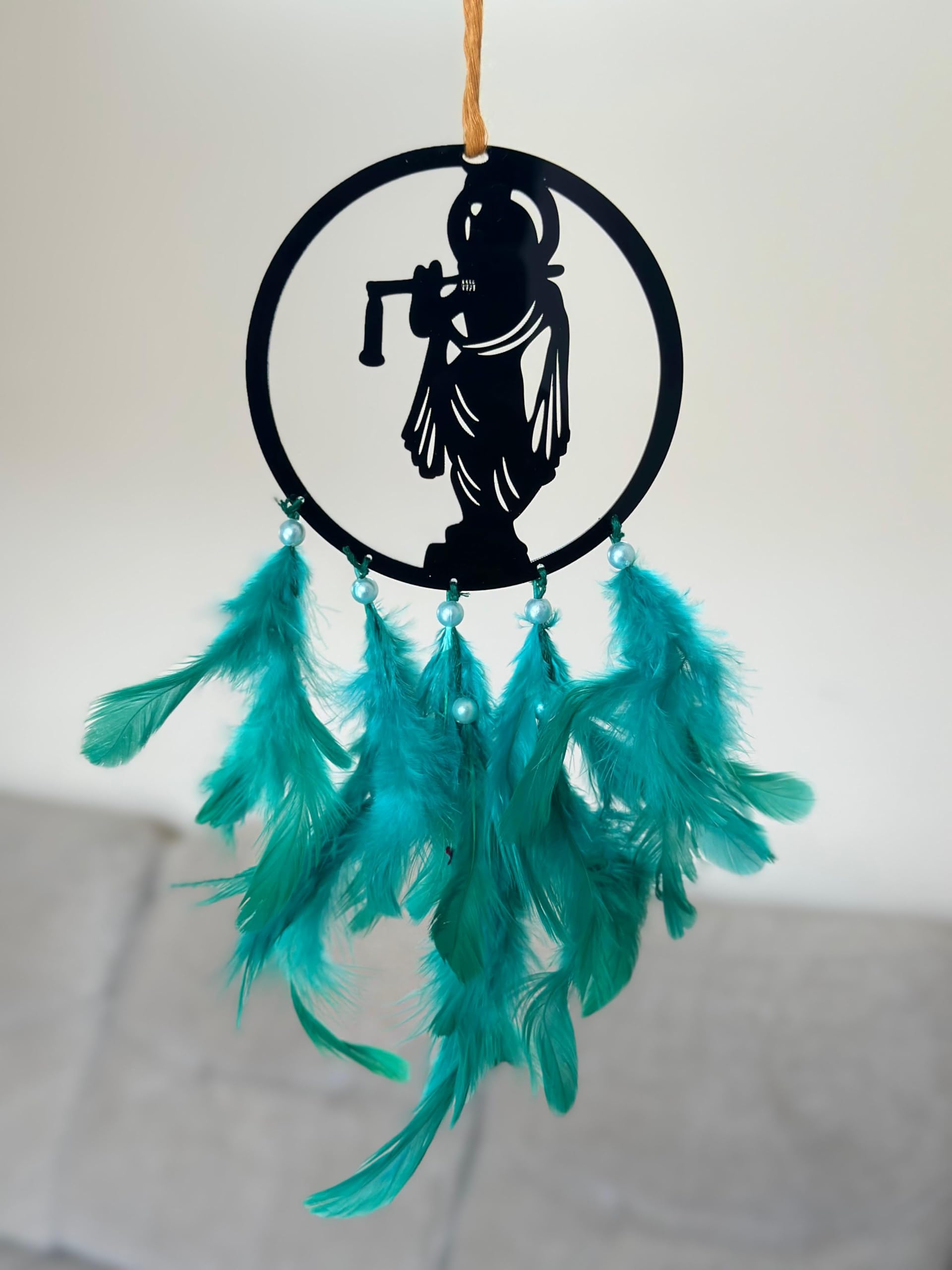 Agam Decors - 3.5” Dreamcatchers - Lord Krishna with Teal Green Feathers - Dreamcatcher for Cars | Home | Wall Hangings | Home Décor | Handmade Dreamcatcher for Bedroom | Balcony-image-4