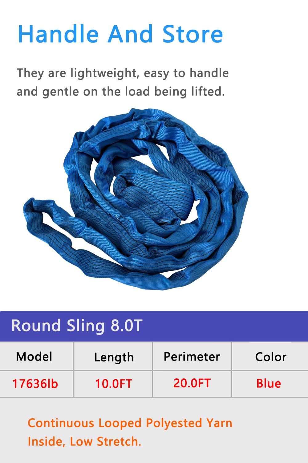 Round Sling 17636lb 10FT Sling Strap Rigging Polyester Endless Lift Sling for Hoist Heavy Duty Objects Heavy Duty Poly Lifting Sling Polyester Endless Round Sling【8T-3M】