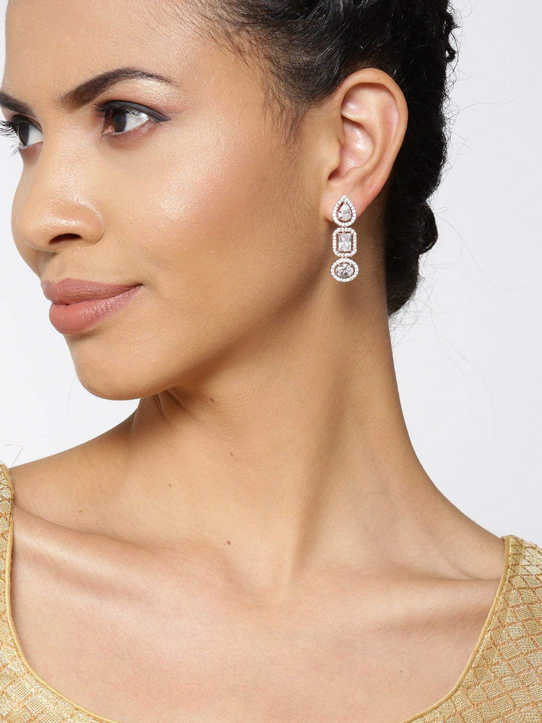 Women's Rose Gold-Plated Triple-Layer Halo Drop Earrings