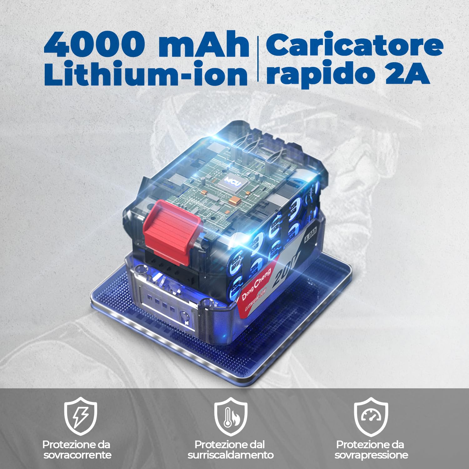 Chiave a impatto senza spazzole Dong Cheng 20V, coppia elevata 698Nm, 4 modalità, chiave a impatto senza fili 1/2 pollice con scatola di immagazzinaggio, include 2 batterie 4,0 Ah e caricabatterie