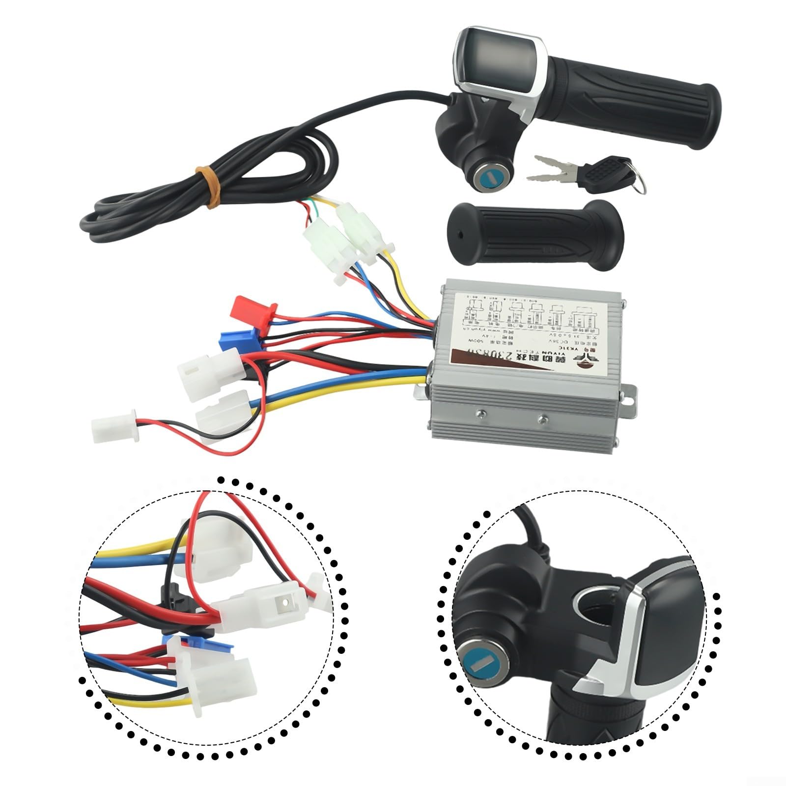 Contrôleur de vélo ou scooter électrique brossé avec poignée d'accélérateur, prend en charge les moteurs 24 V/36 V/48 V 250 W-1000 W, noir argenté (36 V 500 W)