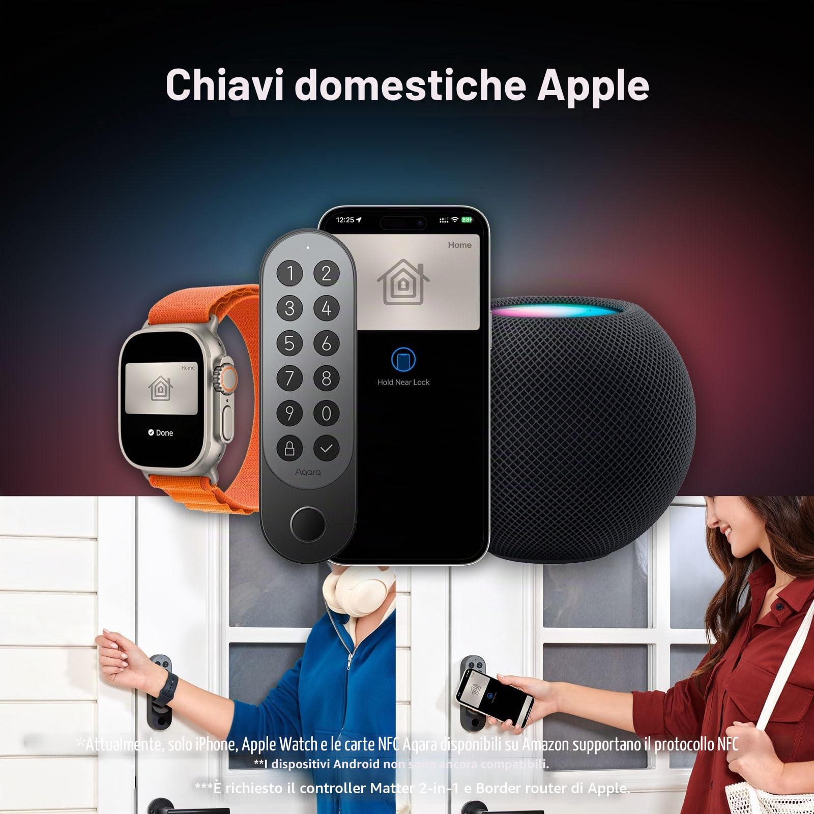 Aqara Serratura Smart U200 (Tastiera Fingerprint Inclusa), Matter over Thread, Apple Home Key e Batteria Ricaricabile, Supporta Apple Homekit, Google Home, Alexa e SmartThings, Argento