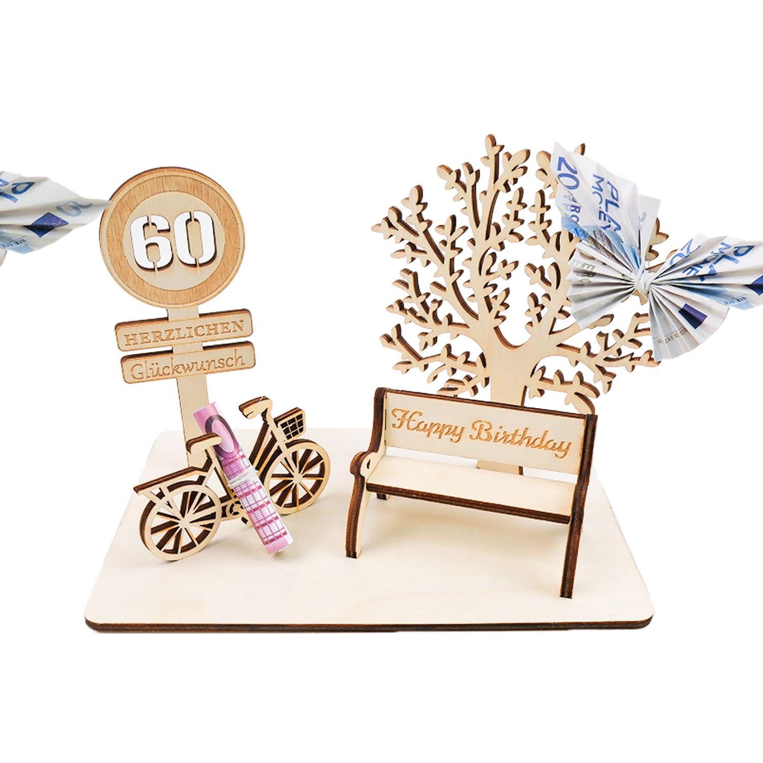 OIOYCLG DIY Geldgeschenke Geburtstag aus Holz, deko 60 Geburtstag mit Dreidimensionale lebensbaum holzzahlen,Fahrrad für Geschenke, Hochzeiten, Partys, Geburtstage, Jubiläum