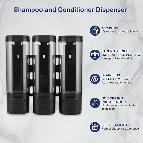 Miniatura 10 de 6pcs Shampoo and Conditioner Dispenser No Drill Shower soap Dispenser Wall Mounted 3 Chamber for Bathroom, Kitchen,Hotel Pumps are Easy to use No