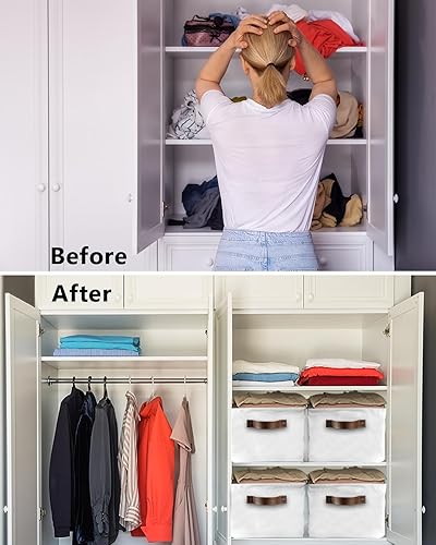 Miniatura 3 de Cesta de almacenamiento blanca para organizar estantes, cajas de almacenamiento plegables con asa, moderno y simple telón de fondo blanco de lona,