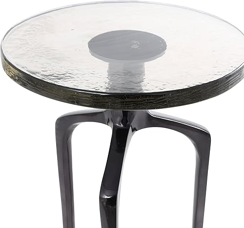 Miniatura 4 de Deco 79 Mesa auxiliar de metal de aluminio con mesa de vidrio texturizado, mesa auxiliar de 13 x 13 x 22 pulgadas, color negro