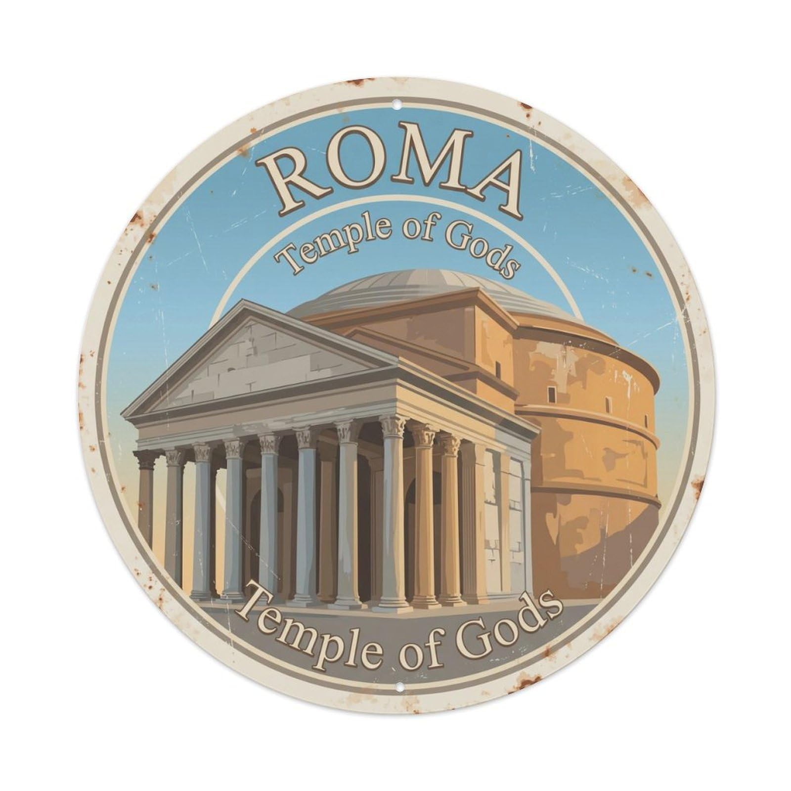 Vintage Travel Rome Pantheon Monument Metal Tin Sign Plaque