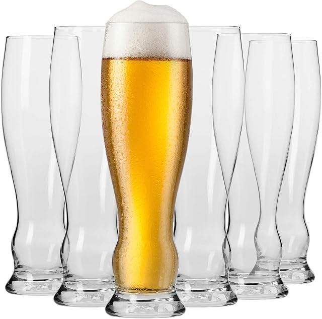 Krosno Wheat Pint Craft Beer Glasses | Set of 6 | 500 ML | Guinness Glass Cocktail Glasses Drinking | Perfect for Home, Bar and Kitchen Set | Dishwasher Safe Glass Cups