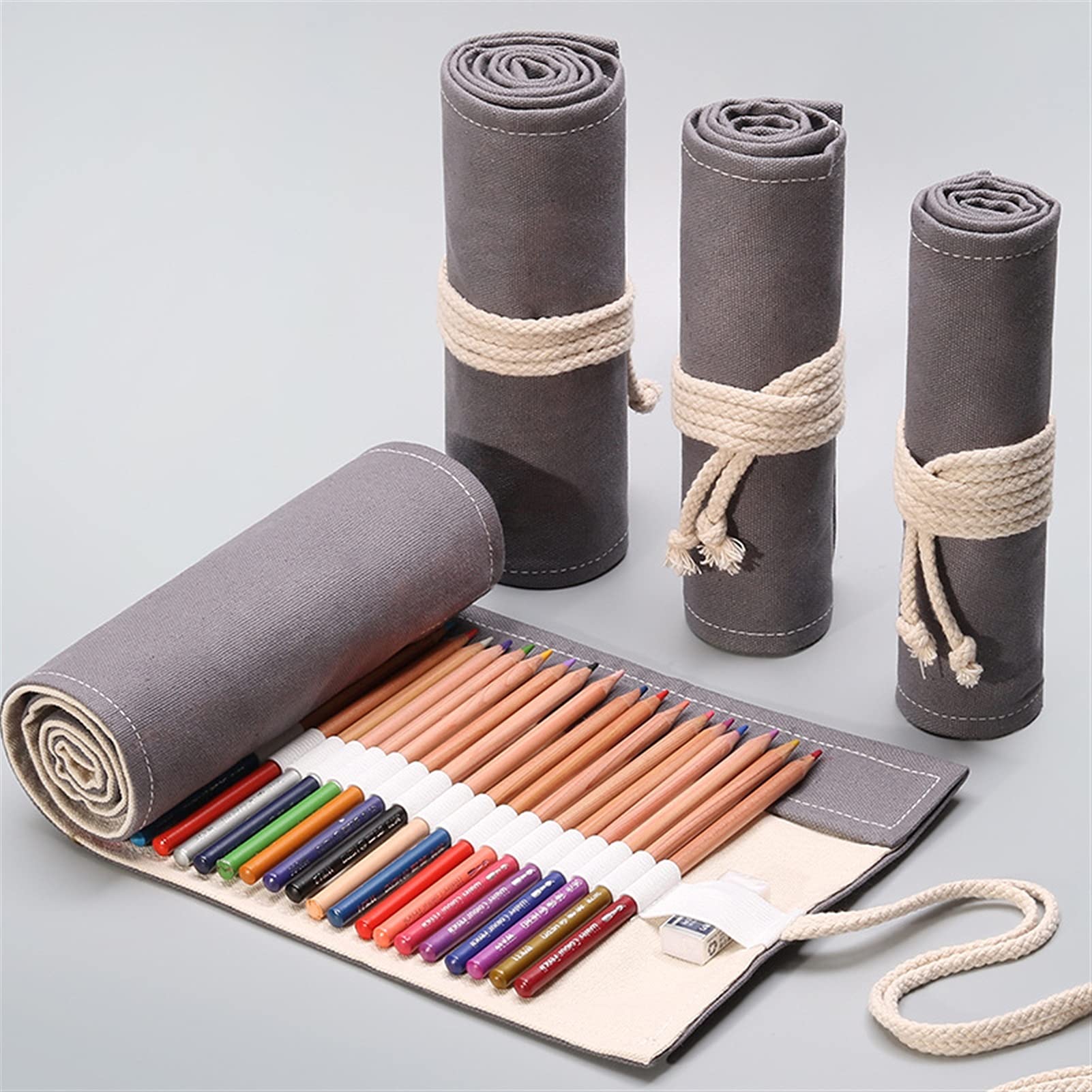 Federmäppchen Handgemachte graue Leinwandkunst Stift Vorhang 12 24 36 48 72 Loch Große Kapazität Bleistift Hülle Farbe Bleistift Skizze Schreibwaren Tasche (Color : 24 Hole)