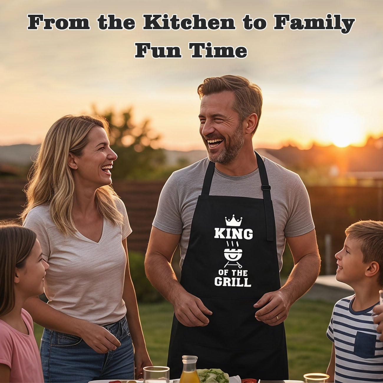 Fartuch do grillowania dla mężczyzn z napisem „King Of The Grill” – wodoodporny fartuch kuchenny z trzema pojemnymi kieszeniami, dla kobiet i mężczyzn, do grillowania i gotowania, czarny