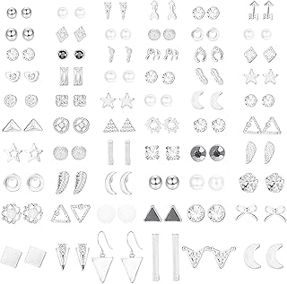 60 Pares Acero Quirúrgico Stud Pendientes Para Mujeres Hombres Estrella Luna Hoja Geométrica De Circonita Cúbica Piercing Oreja De Aretes De Perlas Sintéticas