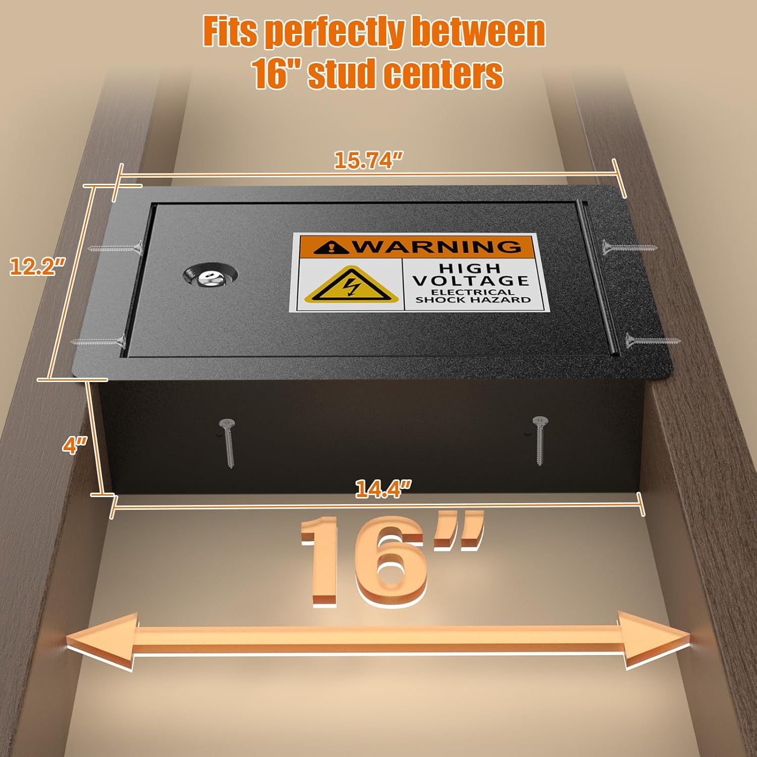 Hidden Wall Safe with Concealed Panel – Steel In-Wall Lock Box Fits 16” Studs – Key Lock Security Cabinet for Cash, Firearms & Documents – Recessed Safe for Home & Office (Black)