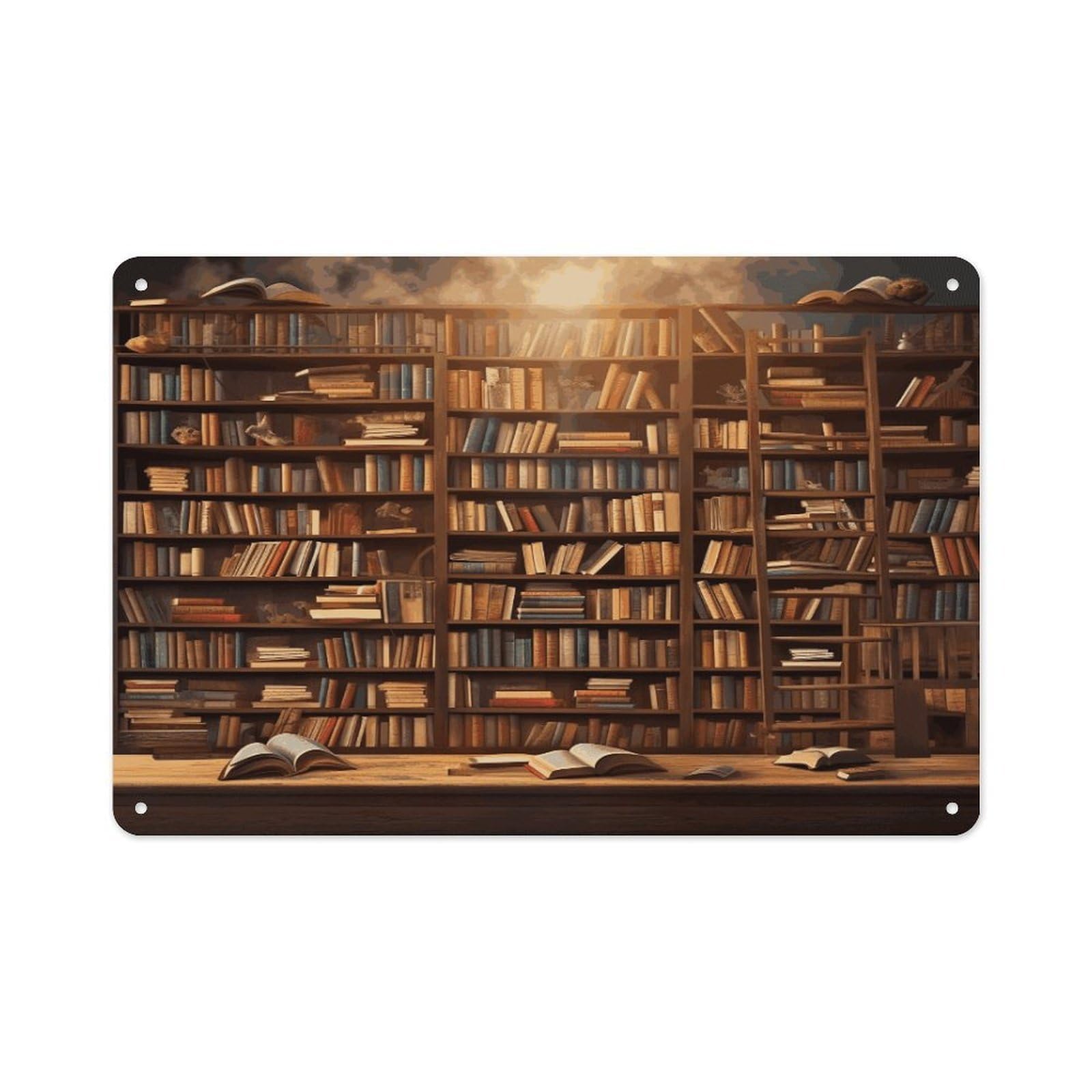 Books Rectangle Aluminum Sign Vintage Horizontal Aluminum Plate Multi-Purpose Decoration Painting Farmhouse Style Metal Sign for Home Door Office Cafe