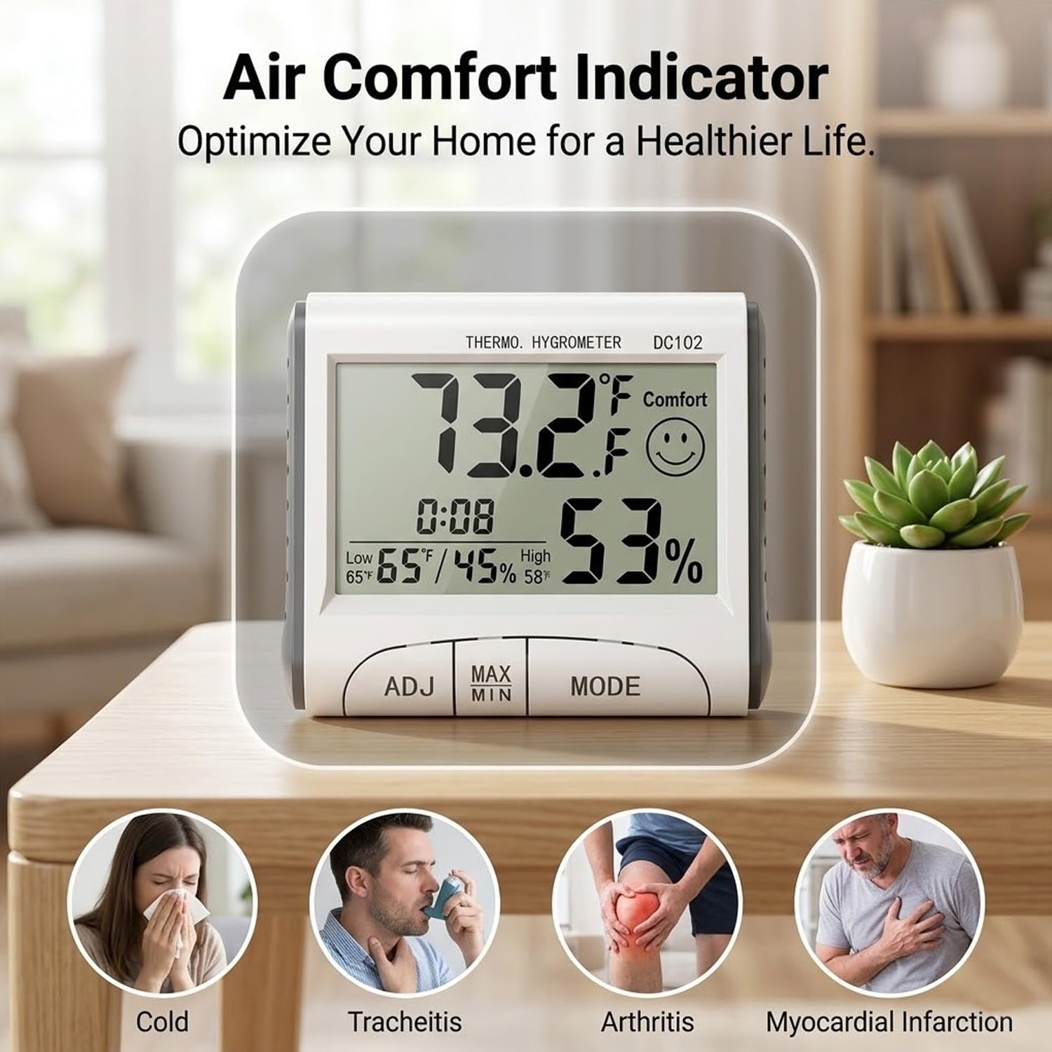 Digital Thermo-Hygrometer Indoor Room Thermometer with Recording and Climate Indicator Climate Control Monitor Temperature Humidity Meter with Face Icon Comfort Indicator for Room Office Plants - Image 4