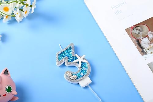 Miniatura 7 de Velas de cumpleaños para pastel número 3 para niño y niña, tema azul marino bajo el océano, decoración de fiesta de tercer cumpleaños, decoración de