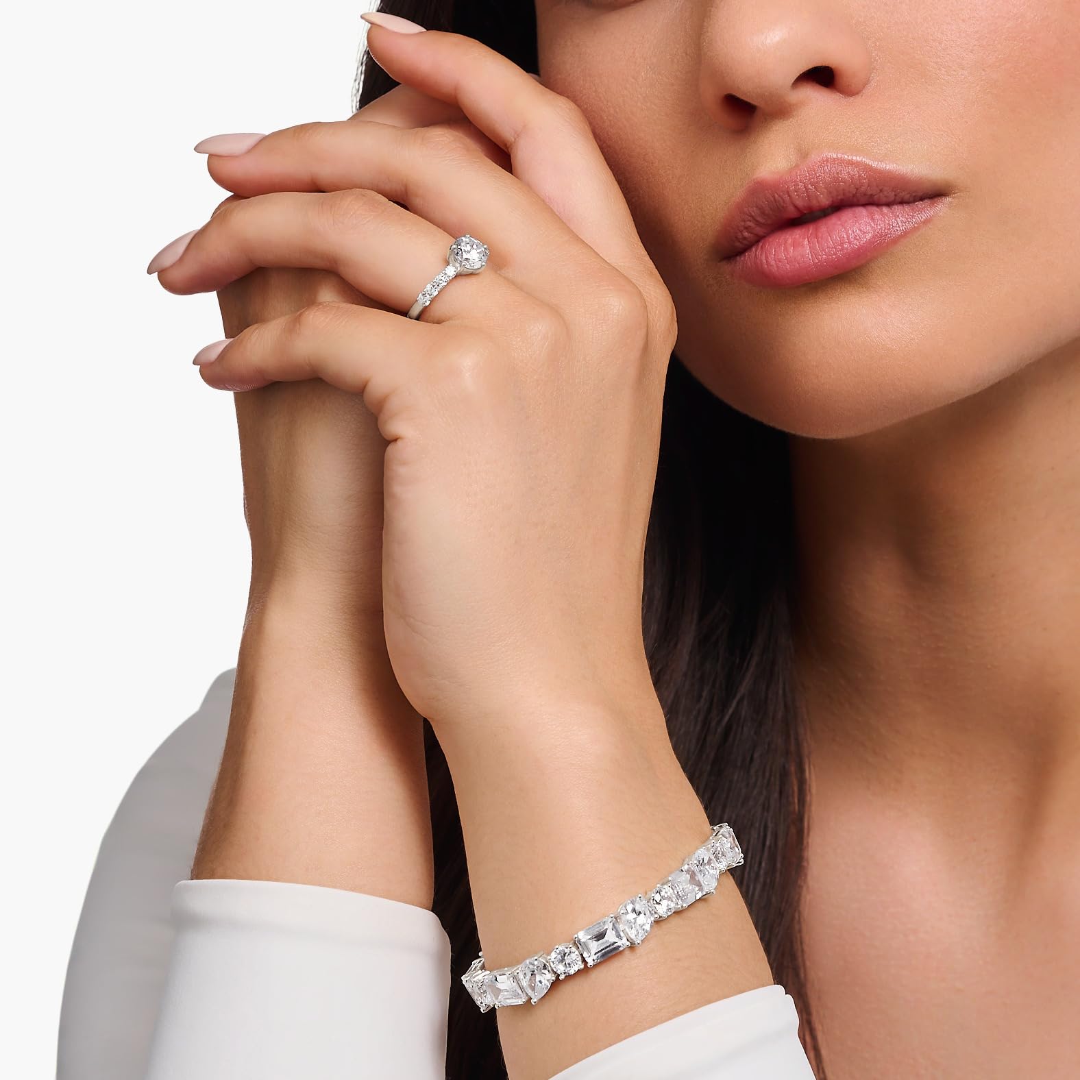 THOMAS SABO Solitärring mit weißen Steinen Silber 925 Sterlingsilber