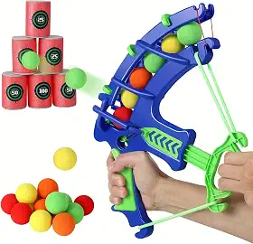 Brinquedo Arco e Flecha Infantil com Alvo, Kit com Bolas Macias e Alvos Pontuados, Azul e Verde