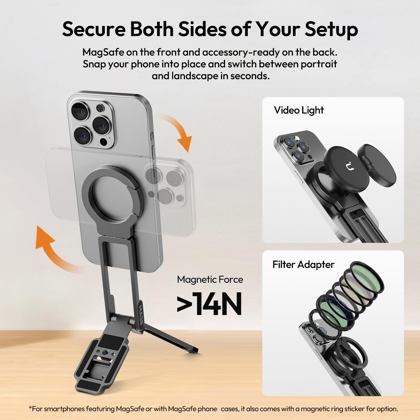 ULANZI MA38 magnetyczny statyw do telefonu komórkowego 4 w 1 aluminiowy karabińczyk Maglock składany uchwyt na smartfona podwójny magnes mini kij do selfie kompatybilny z iPhone 17 16 15 14 13