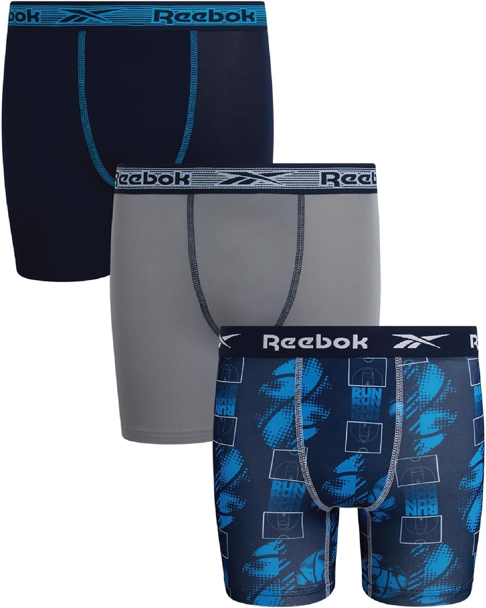 Reebok Boys Underwear 3 Pack Performance Moisture-Wicking Boxer Briefs | Precise Youth Inseam Sizing Keeps Him Comfy, Built for School, Sports, and Everyday Play