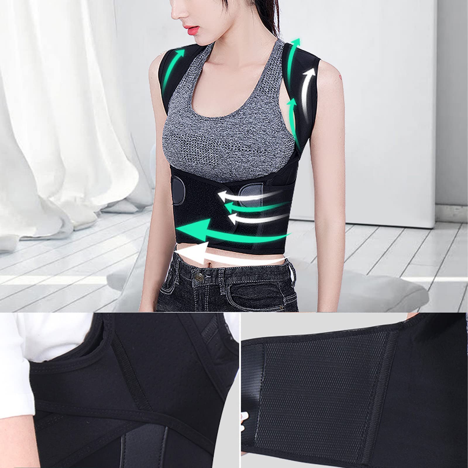 Corrector de Postura Ajustable para aliviar el Dolor de Espalda Back Corrección de Postura Belinete Lumbar Suave y cómodo Ayuda a enderezar la Espalda corrigiendo su Mala Postura, Negro, 3XL