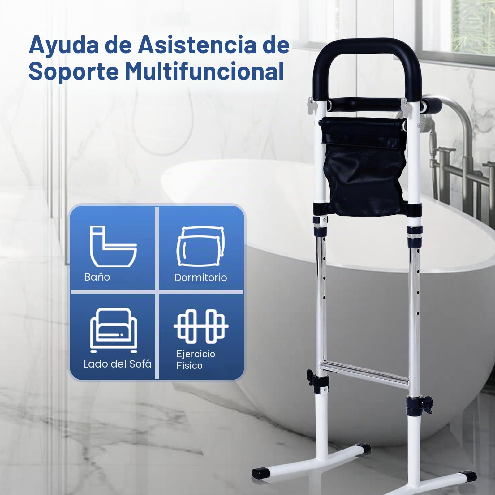 Ayuda para Levantarse para Personas Mayores, Ayuda para Levantarse de la Cama, Ayudante Móvil Ajustable para Levantarse, 5 Ajustes de Altura, Ayuda de Pie para Cama, WC, Sofá, Capacidad de Carga 150KG