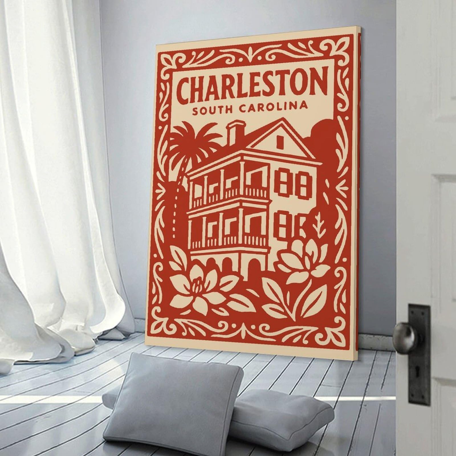 Junmoney Charleston South Carolina Vintage Hanging Wall Art 20x30inch(50x75cm), for Work Areas, Reading Rooms Or Studios, Canvas Wall Decor for Creative Rooms