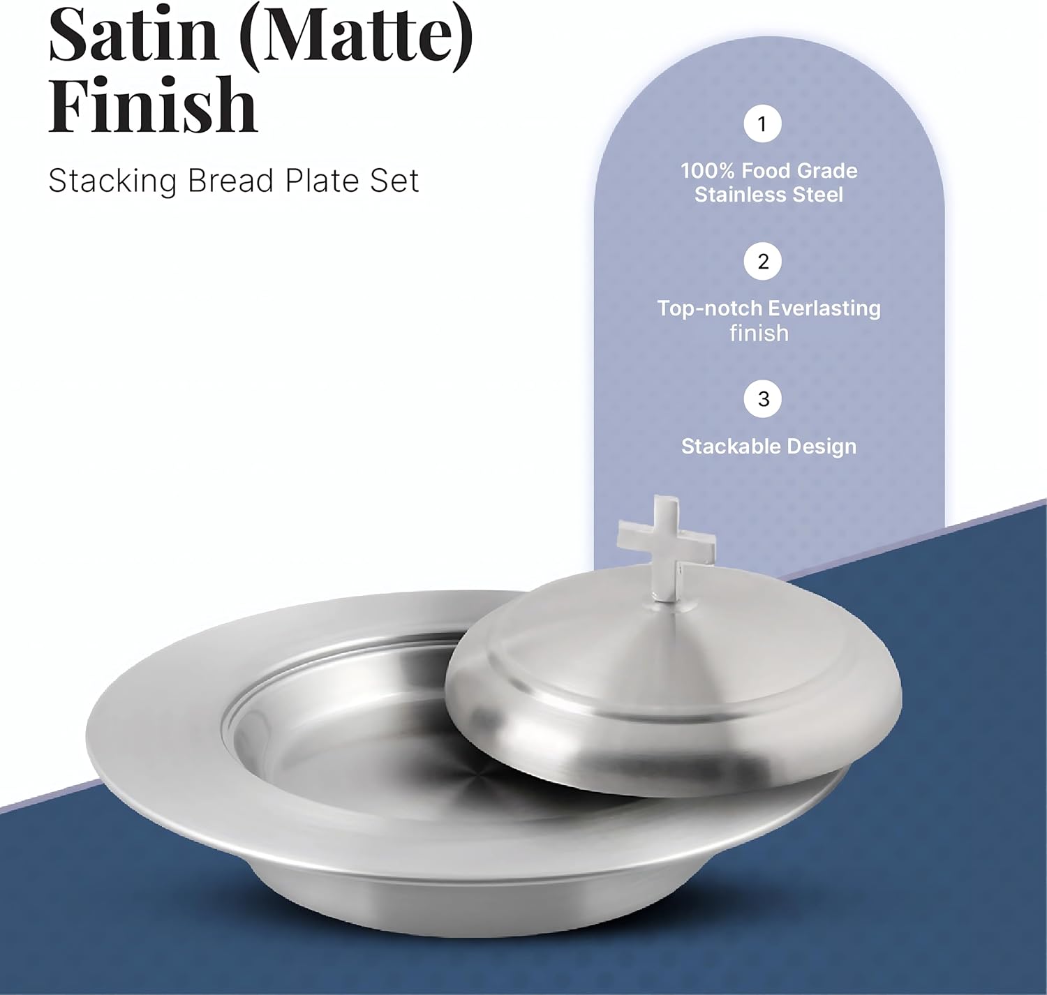Communion Ware Holy Stacking Bread Plate With A Lid - Stainless Steel (Matte)