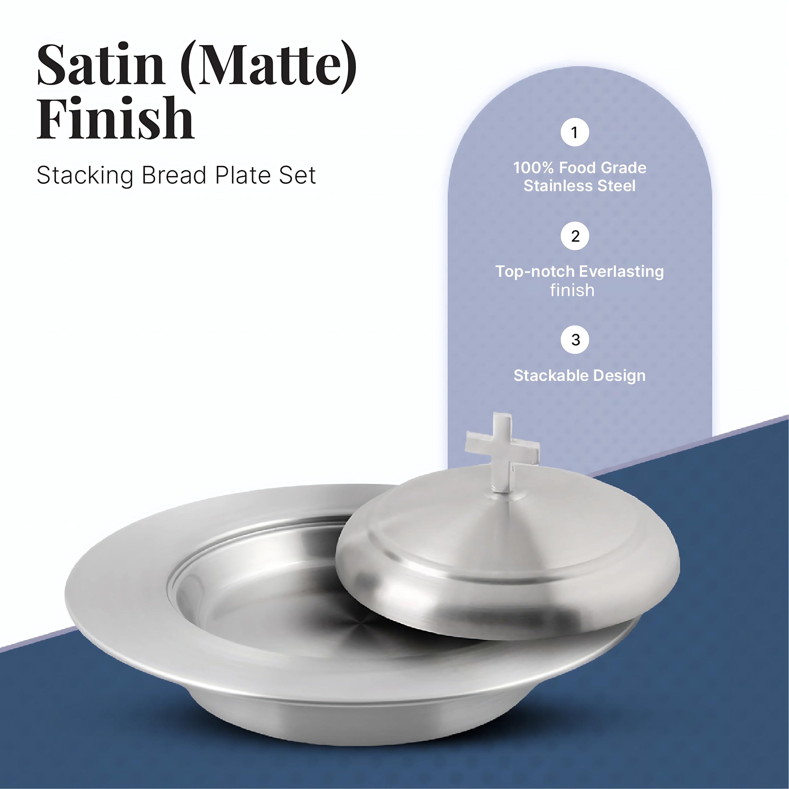 Communion Ware - Piatto da pane impilabile con coperchio, in acciaio inox opaco