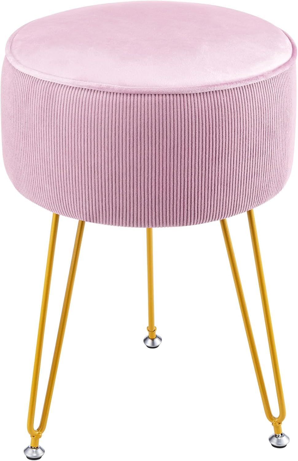 CROWNSHOP Vanity Stool Round Dressing Table Stool With iron Legs Dressing Table Chair Comfortable Padded Makeup Pink