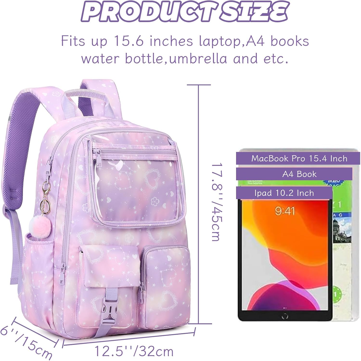 Teenager Backpack for Girls Bookbag College Middle High School Bag for Big Student Pastel Purple Pink SchoolBag Ita Bag - Image 2