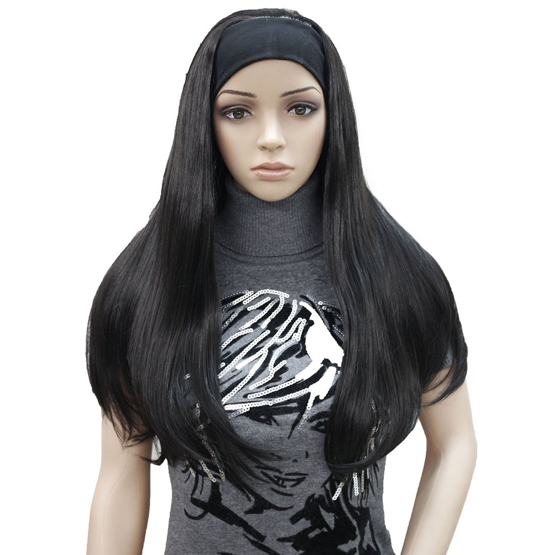 Lydell Long 3/4 women's wigs hairpiece Straight with Adjust Black