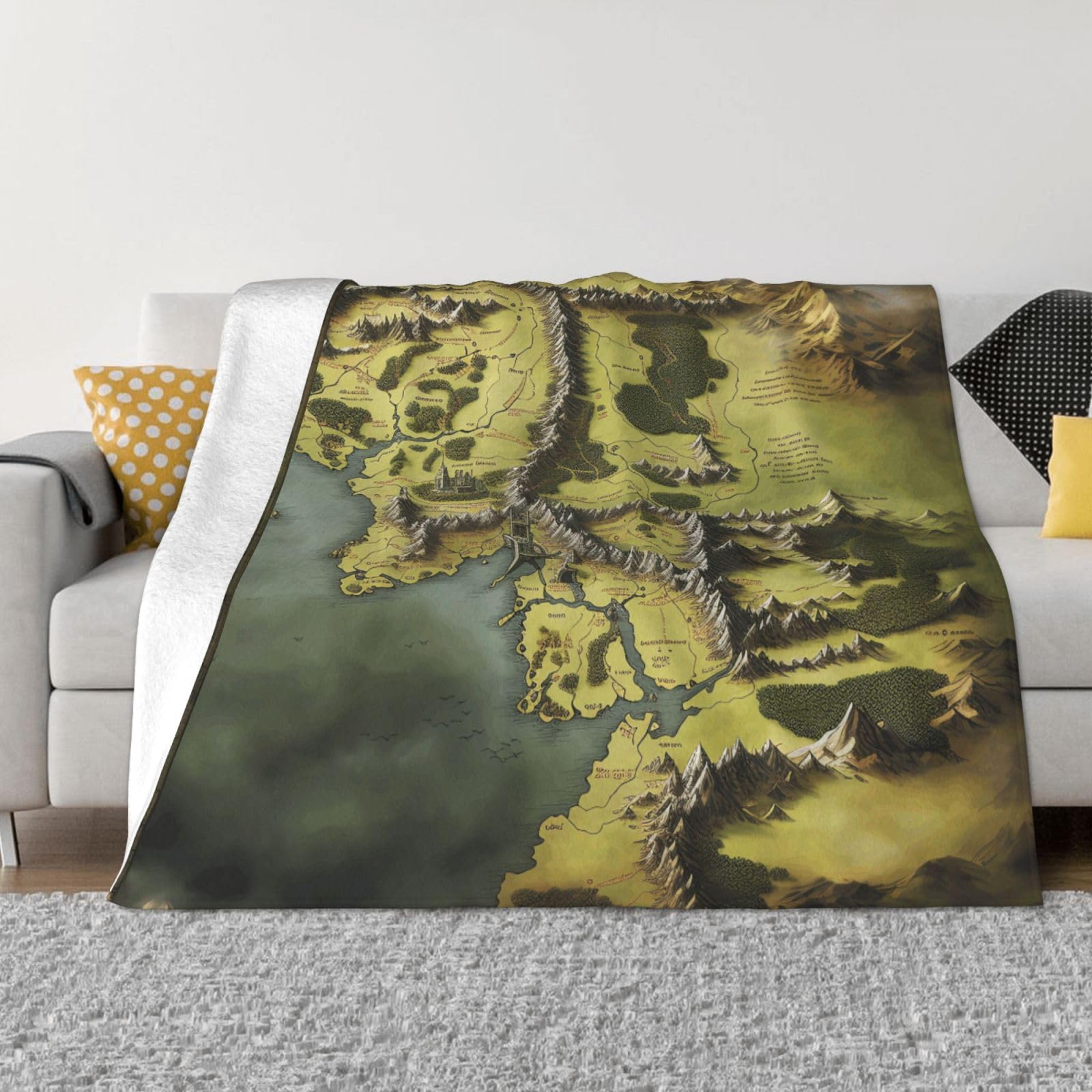 FodPand Middle Earth Map Fleece Blanket 50"x40" Lightweight Warm Throw Blanket for Bed Couch Cozy Air Conditioning Quilt All Seasons Decorative Fuzzy Blankets Gifts for Women Men