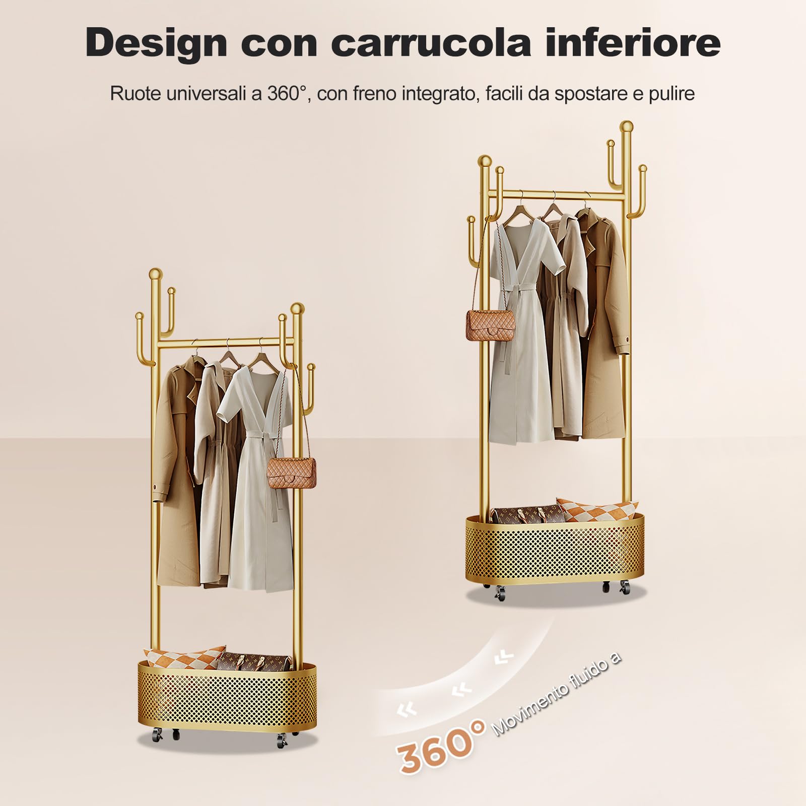 Ergocar Supporto Per Cappotto,Una Griglia Con Cappello Con Un Cesto, Design Multinimale. Può Muoversi Stabile a 360 °, Adatto Per Il Posizionamento a Letto, Soggiorno e Portico