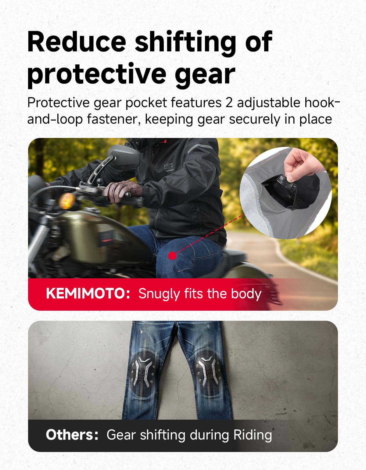 KEMIMOTO Pantaloni Moto Uomo con Protezion, Jeans Moto Elasticizzati con 4 Protezione Rimovibile CE, Traspirante Morradhose Uomo con Ginocchiere Regolabili in Velcro
